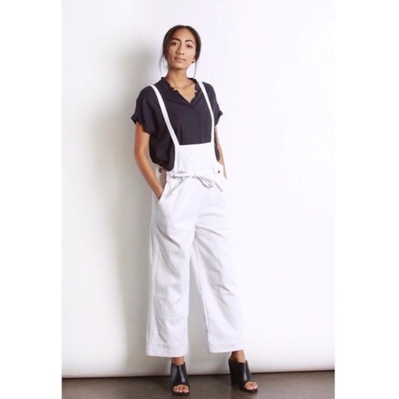 Free People Pants - Free People White Denim Overalls Jumpsuit